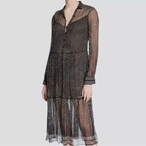 Rag & Bone Libby Dotted Silk Midi Dress S Black & White Lightweight